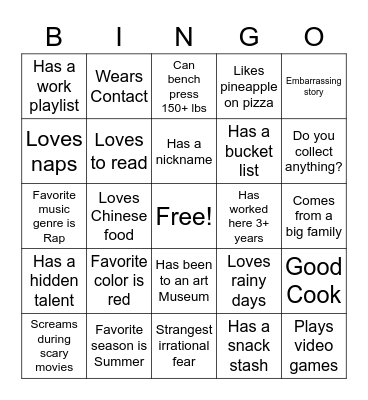 Ice Breaker Bingo Card