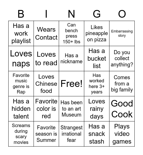 Ice Breaker Bingo Card