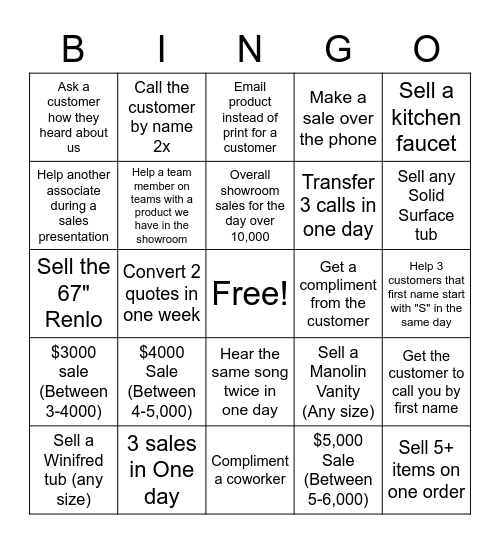 Showroom Bingo!! Bingo Card
