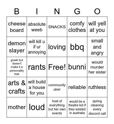 Sevvie-chan Bingo Card