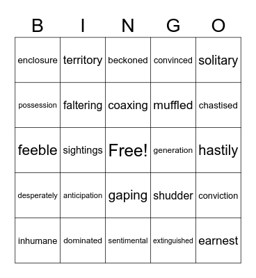 Vocabulary Bingo Card