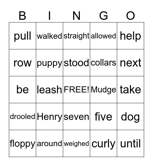 Henry and Mudge Bingo Card