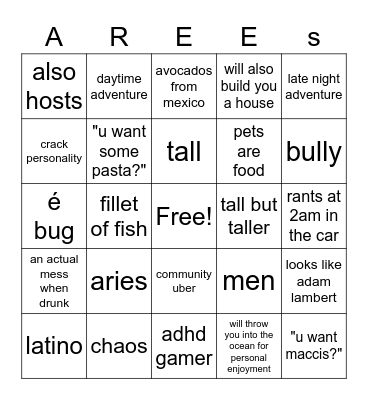Adrian Bingo Card
