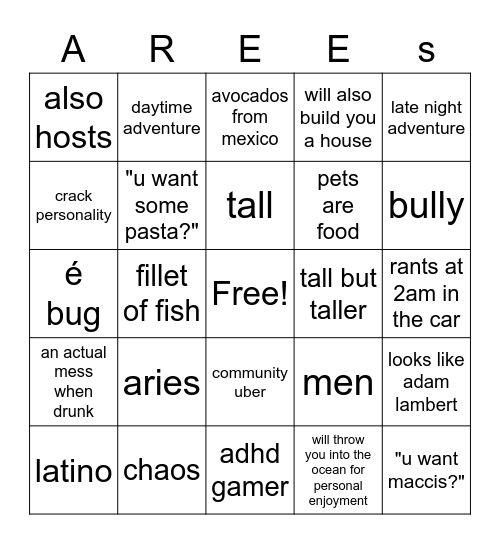 Adrian Bingo Card