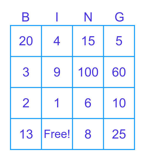 Adding Numbers Bingo Card
