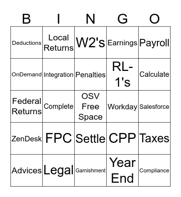 OSV Payroll Services Bingo Card