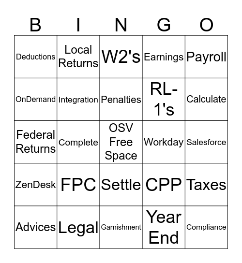 OSV Payroll Services Bingo Card