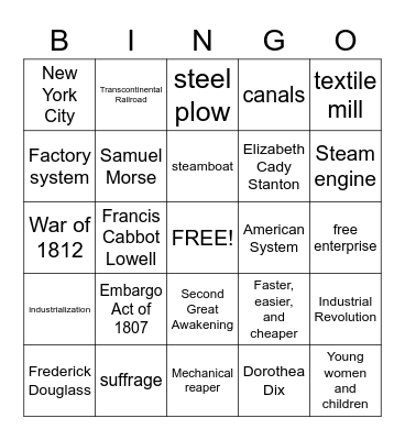 Industrialization & Reform Bingo Card