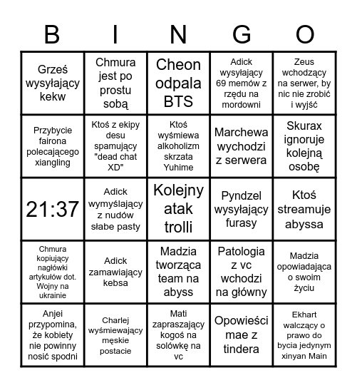 Genshin Impact Polska Bingo Card