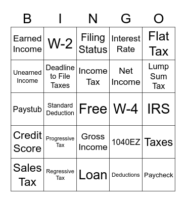 Taxes Bingo Card