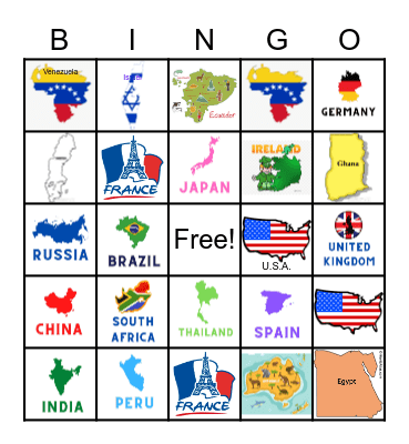 Countries of the World Bingo Card