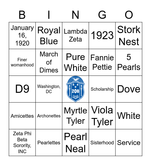 Zeta Bingo Card