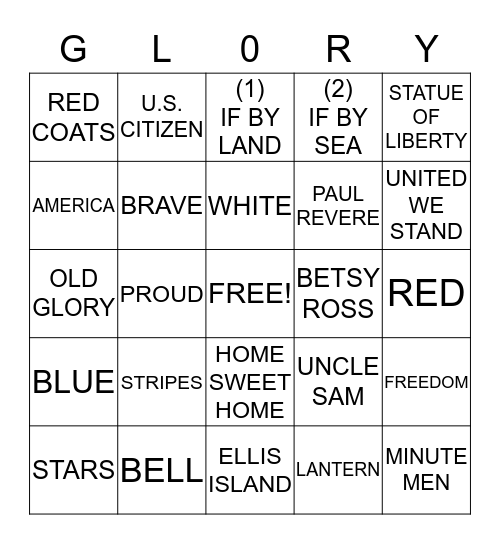 PATRIOTIC Bingo Card