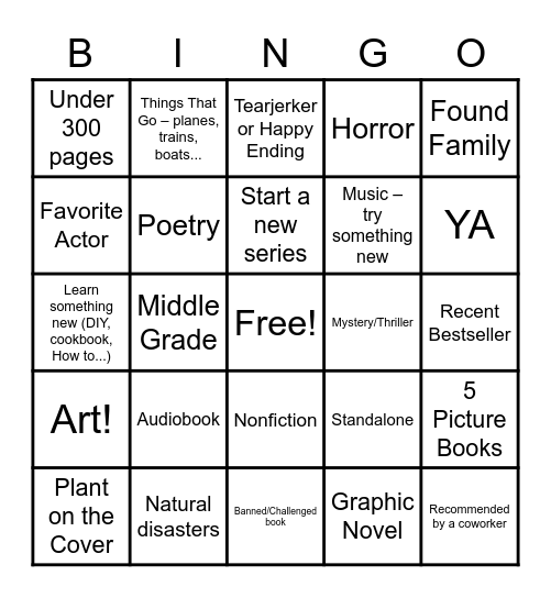 Staff Summer Challenge Bingo Card