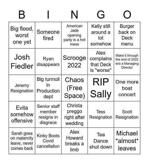 Ultimate Playhouse BINGO 2022 Bingo Card