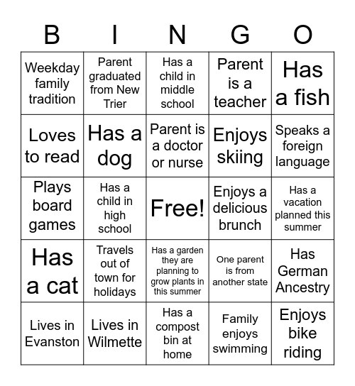 Find a family who... Bingo Card