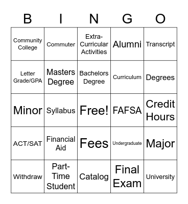 AVID College BINGO Card