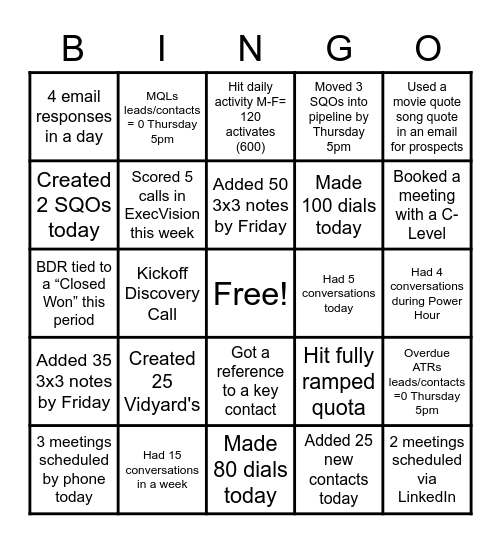 BDR Bingo Card