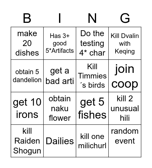 Genshin Bingo Card