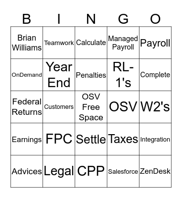 OSV Payroll Services Bingo Card