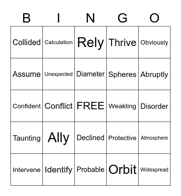 Vocabulary Bingo Card