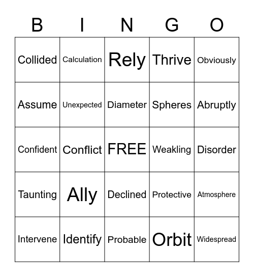 Vocabulary Bingo Card