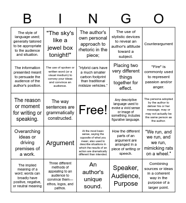 AP Lang Review Bingo Card