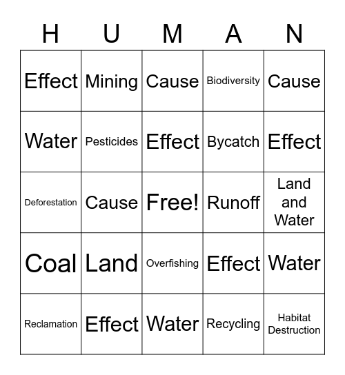 Human Impact Bingo Card