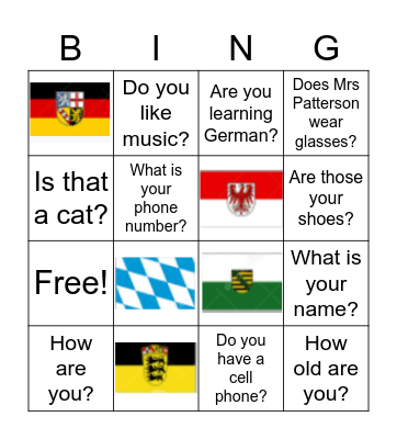 German Project colors and w questions Bingo Card