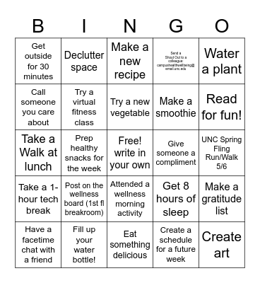 Campus Health May Wellness BINGO! Bingo Card