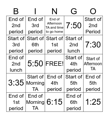 Untitled Bingo Card