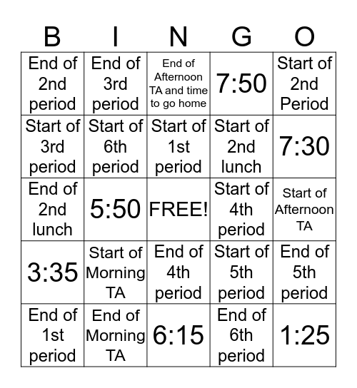 Untitled Bingo Card