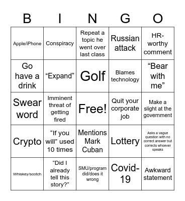 ME 7382 Bingo Card