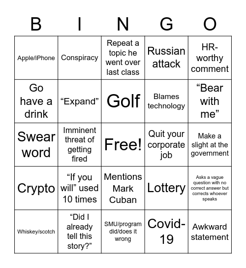 ME 7382 Bingo Card