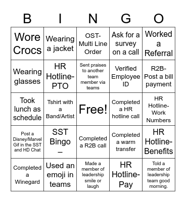 Sale Support Team Bingo Card