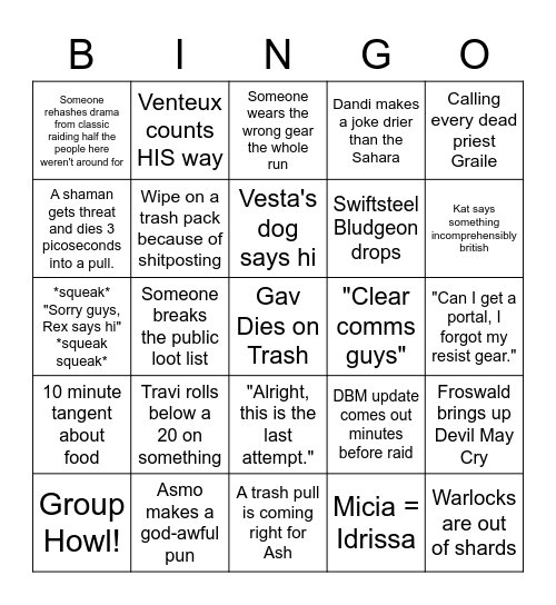 Lotus Raiding Bingo Card