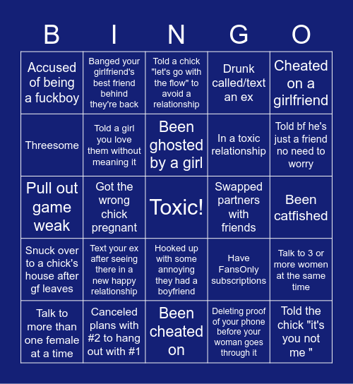 😈 Toxico bingo 😈 Bingo Card