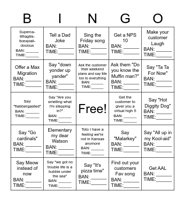 Friyay BINGO Card