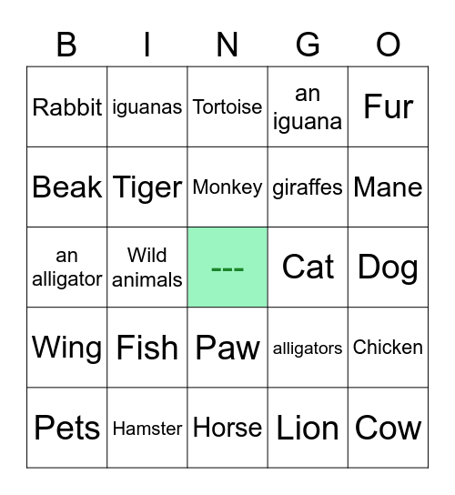 Animals! Bingo Card