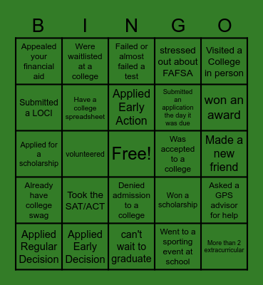 GPS Senior Year Bingo Card