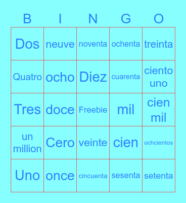 Espanol Numeros Bingo Card
