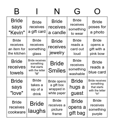 bridal bingo Card