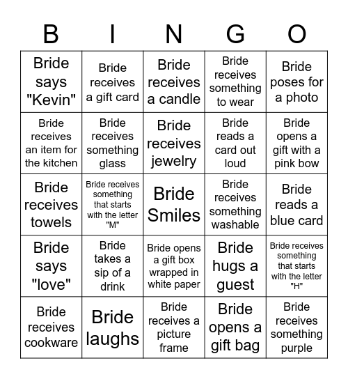 bridal bingo Card