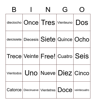 Numbero Bingo Card