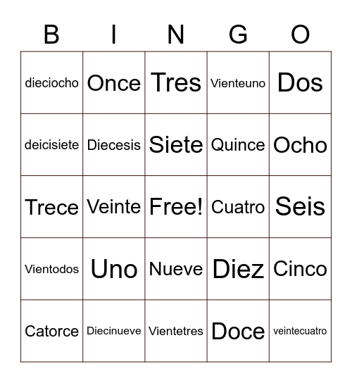 Numbero Bingo Card