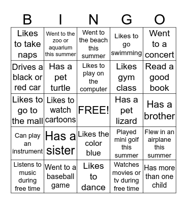 Back to School Bingo  Bingo Card