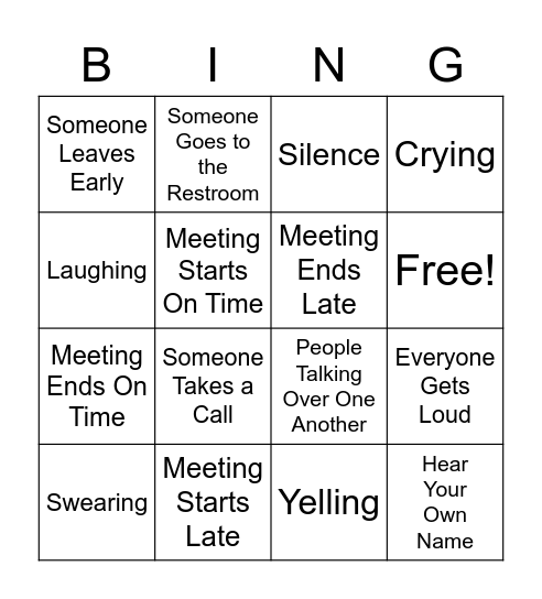 Conference Room Meeting Bingo Card