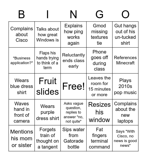 Kevin Bingo Card