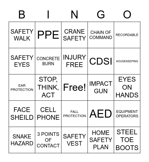 SAFETY BINGO Card
