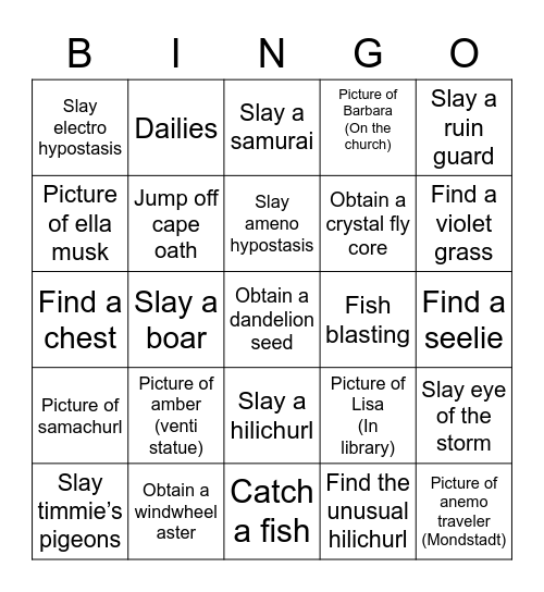 GENSHIN BINGO Card